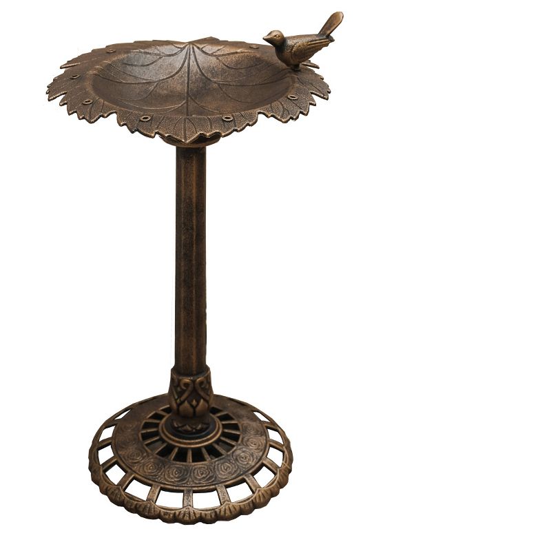 35" Lightweight Plastic Outdoor Leaf Design Birdbath and Birdfeeder Bronze - XBrand