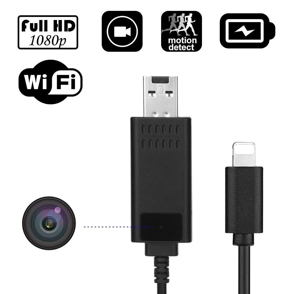 WiFi Mini Hidden Camera Wireless HD 1080P USB Charger Camera Nanny Hidden Cable Video Cam with Remote View/Motion Detection/Loop Recording for Home Security Surveillance