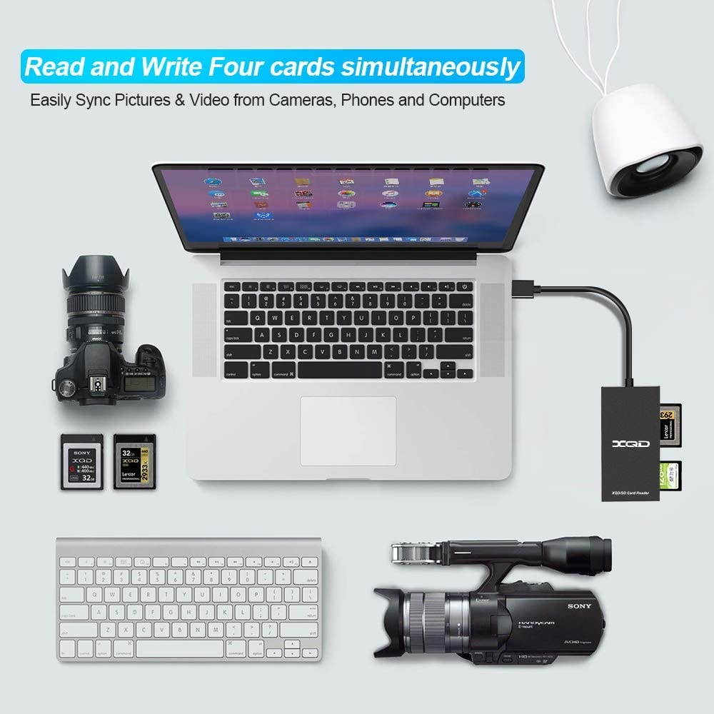 Rocketek USB 3.0 XQD SD Card Reader, XQD Card Reader 4 in 1 Memory Card Reader 5Gbps High Speed Read & Write Sony G/M Series, Lexar 2933x/1400x USB Mark XQD Card, SD/SDHC/SDXC Card for Windows/Mac OS