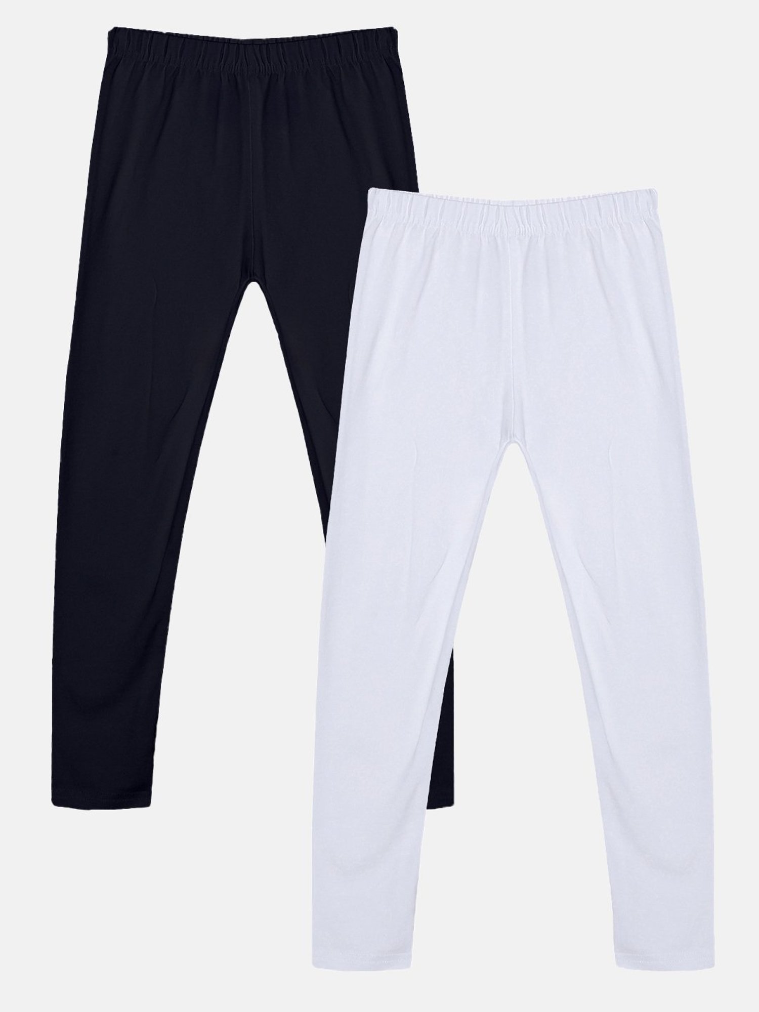 Kiddopanti Girls Black & White Solid Leggings (Pack Of 2)