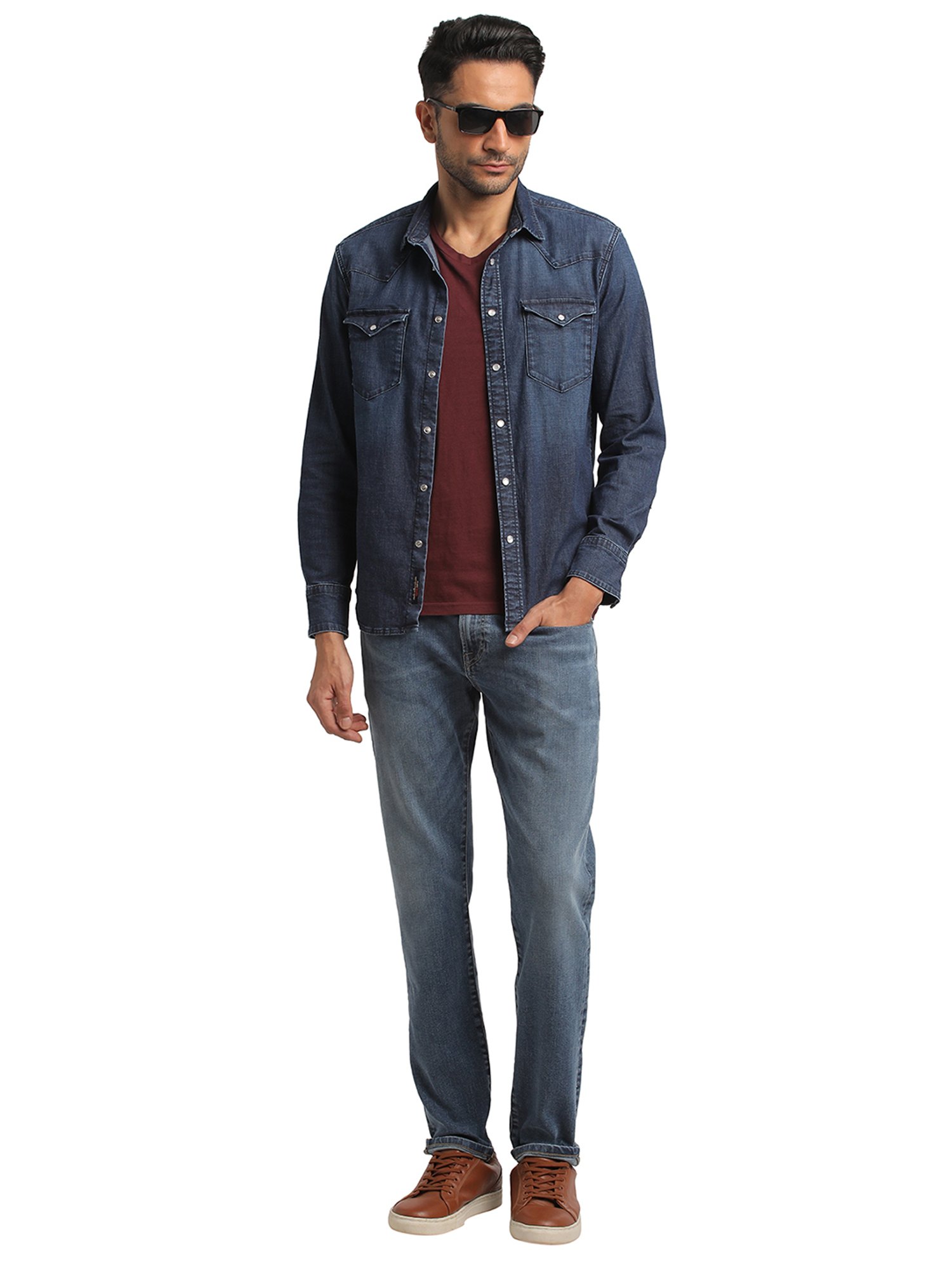 EVERBLUE Dark Blue Regular Fit Shirt