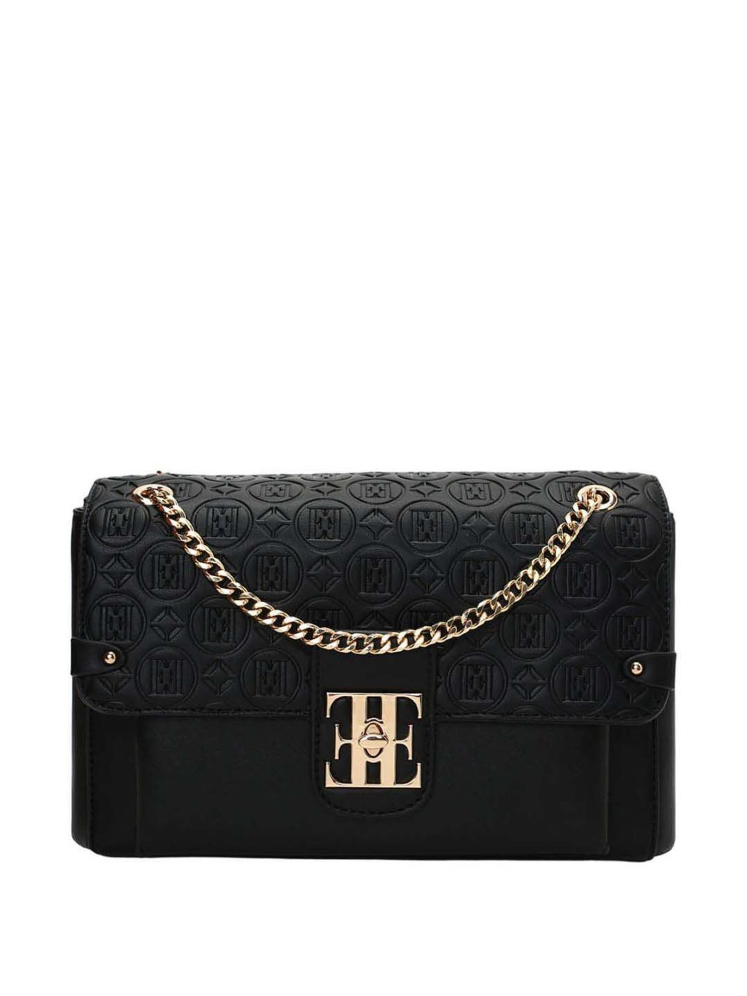 Elle Black Textured Small Sling Handbag