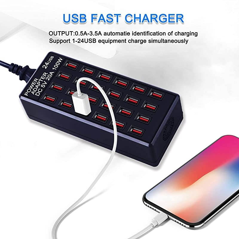 Ports 100W 20 A USB Charging Station FamilySized Desktop USB Rapid Charger Multiple USB Desktop Charger for Hotel School Shop mallUL Certified