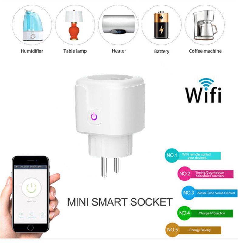Yijianxi WiFi Smart Wireless Plug EU Adaptor Remote Voice Control Power Energy Monitor Outlet Timer Socket for Alexa Google Home