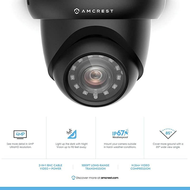 UltraHD 4MP 16CH Video Security System - Eight x 4MP Weatherproof IP67 Bullet Cameras, Hard Drive Not Included, HD Over Analog/BNC, AMDV4M16-8B-B (Black)