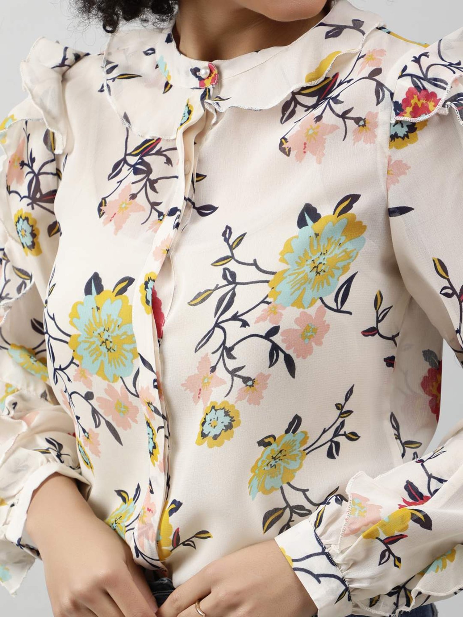 PURYS White Floral Print Top