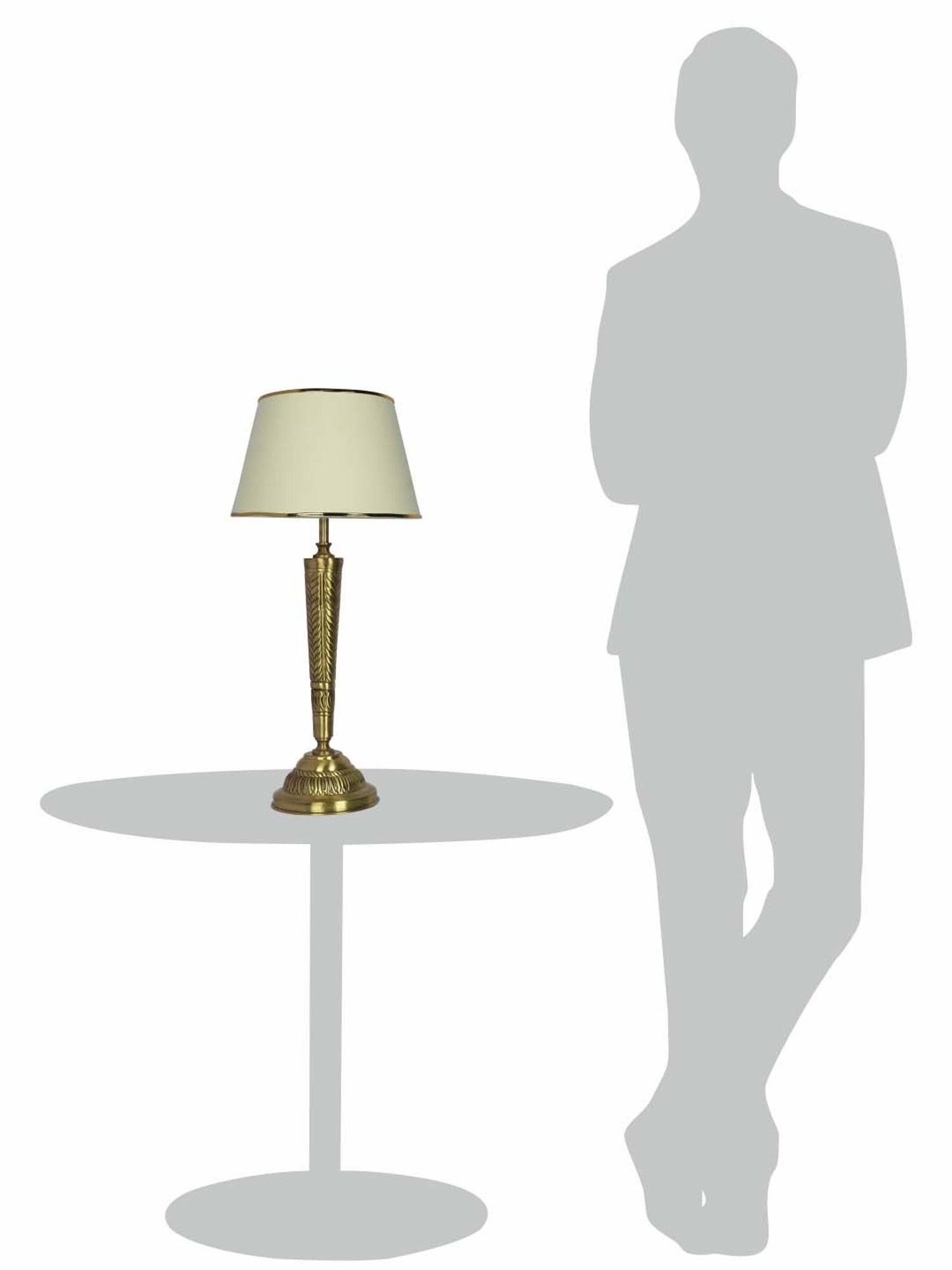 FOS LIGHTING Conical Antique Golden & Off-White Brass Table Lamp With Fabric Shade