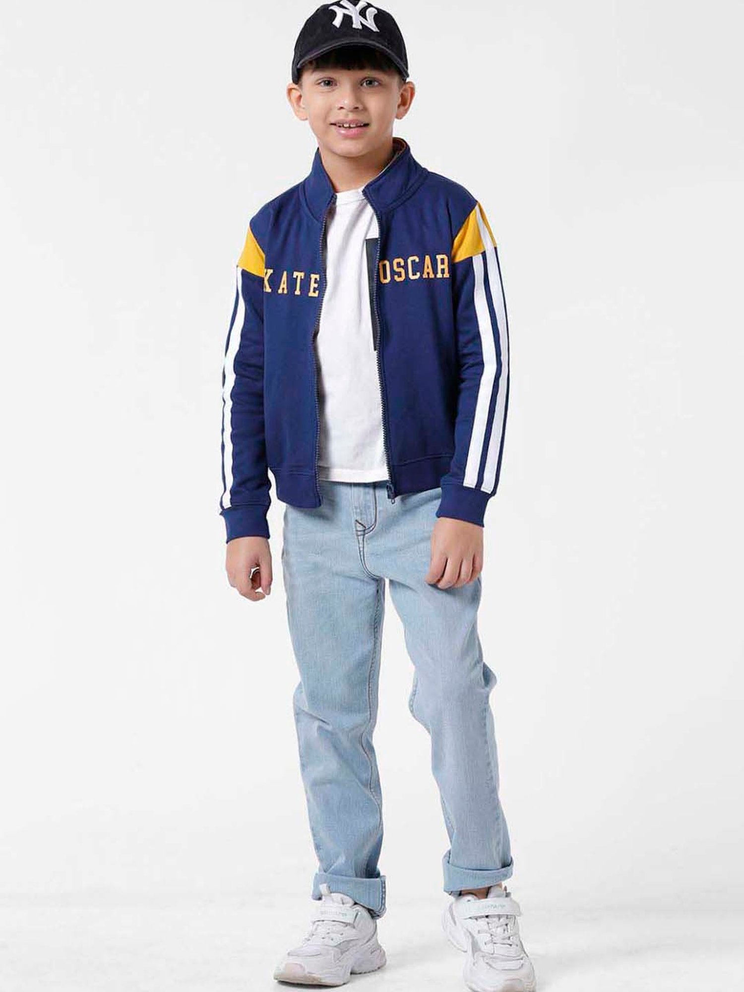 Kate & Oscar Kids Navy & White Cotton Printed Full Sleeves Sweatshirt