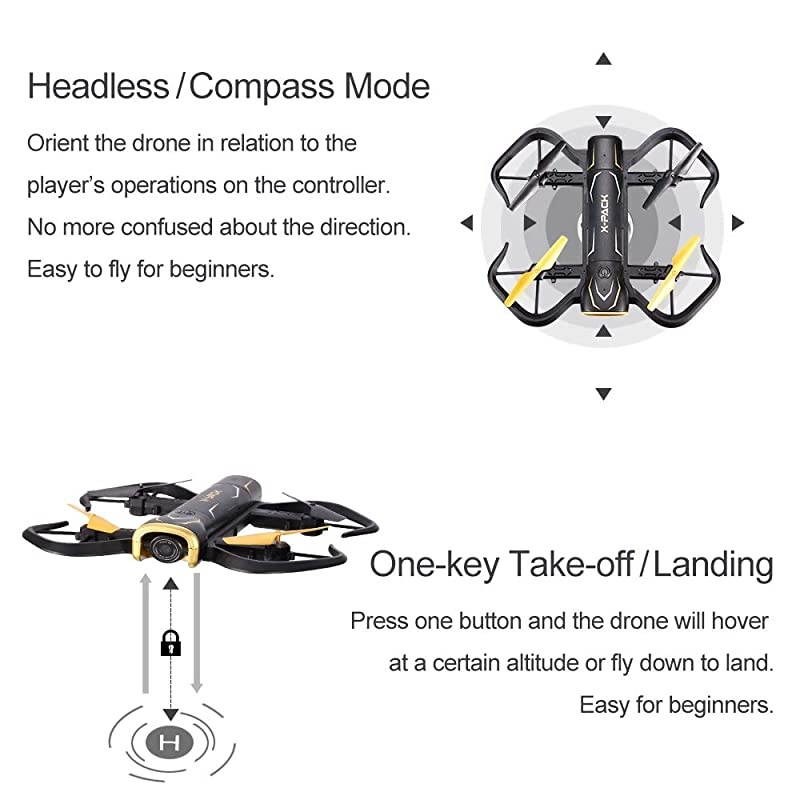 Foldable RC Drone XPack 5 Portable Quadcopter for Beginners and Kids 720P FPV WiFi Camera via App with Headless Mode Altitude Hold 3D Flips One Key TakeOffLanding and 1 Extra Battery