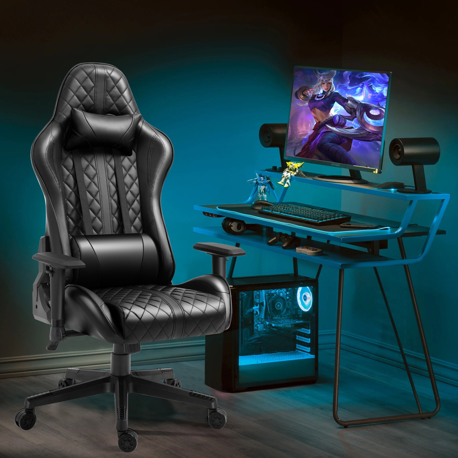 AMINITURE Gaming Chairs High Back Ergonomic Office Chair Racing Video Game Chair with Adjustable Armrests Headrest and Lumbar Pillow E-Sports Chair