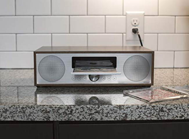 Crosley CR3501A-WA Fleetwood Bluetooth FM Clock Radio and CD Player, Walnut