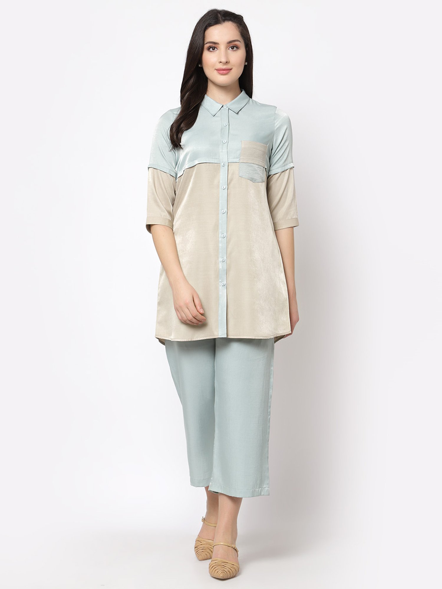 Office & You Blue Straight Fit Palazzos