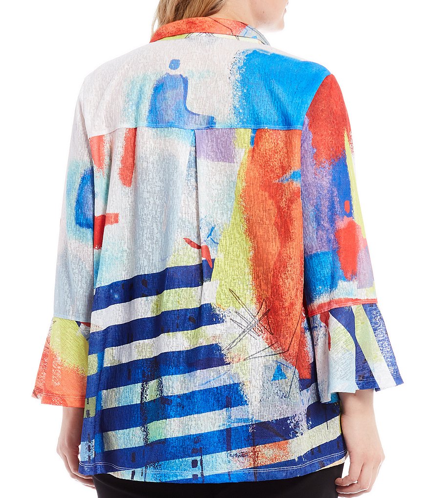 Ali Miles Plus Size Mixed Animal Print Open-Front Drop Needle Onion Skin Jacket