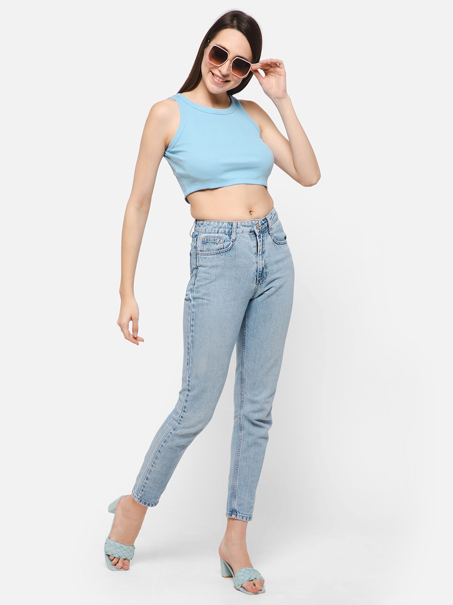 Clovia Blue Cotton Crop Top