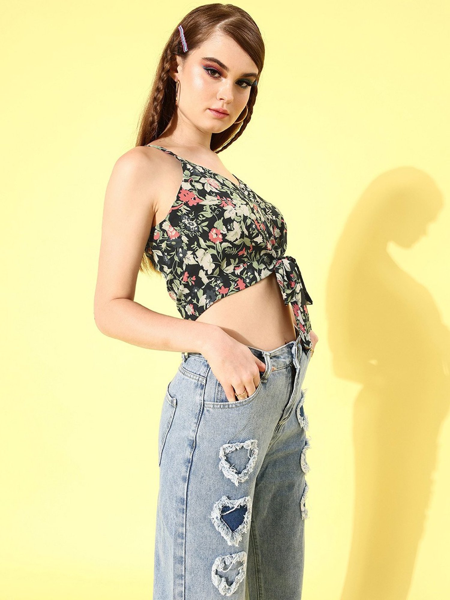 Style Quotient Black Floral Print Top