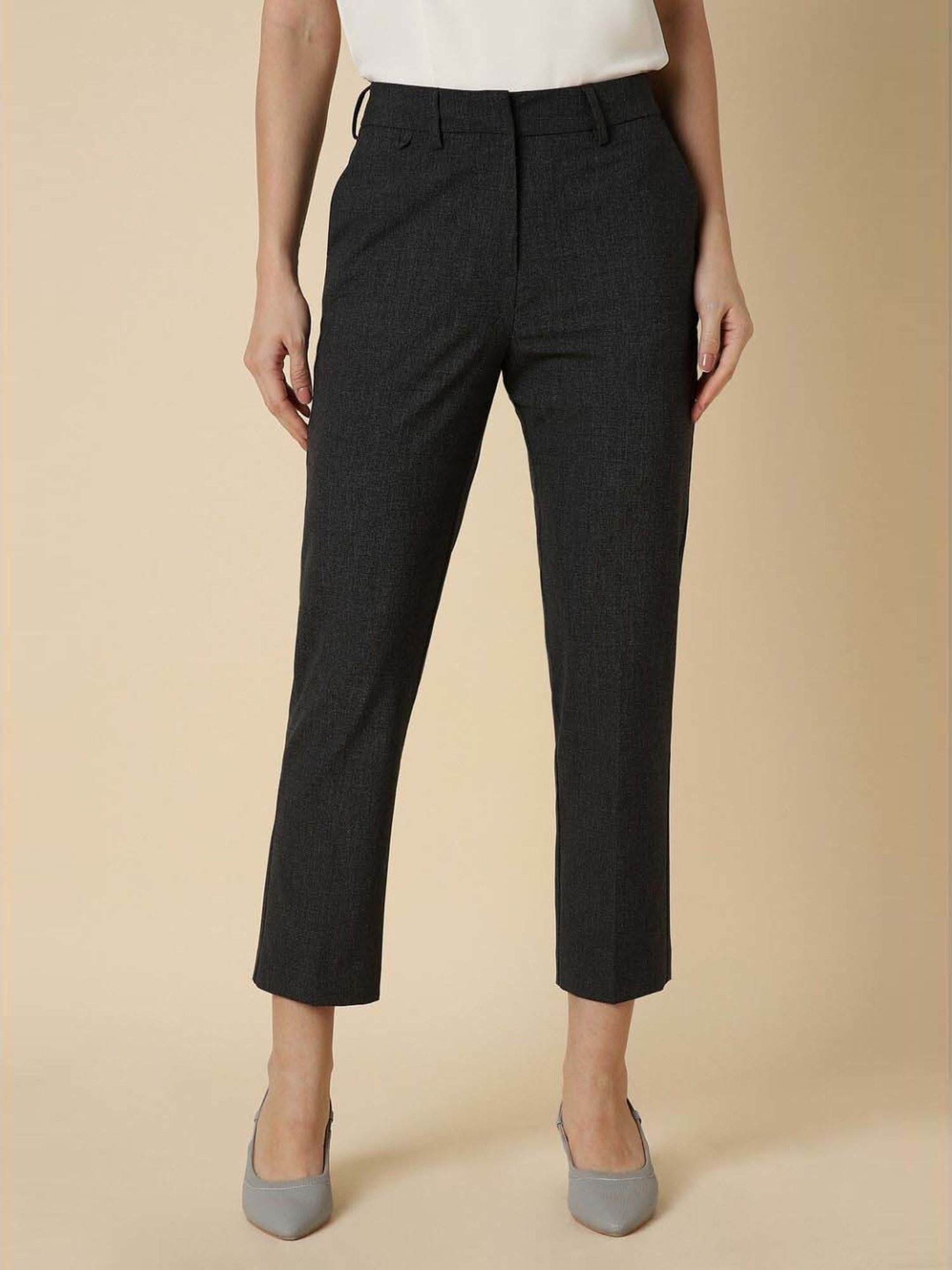 Allen Solly Black Textured Formal Trousers
