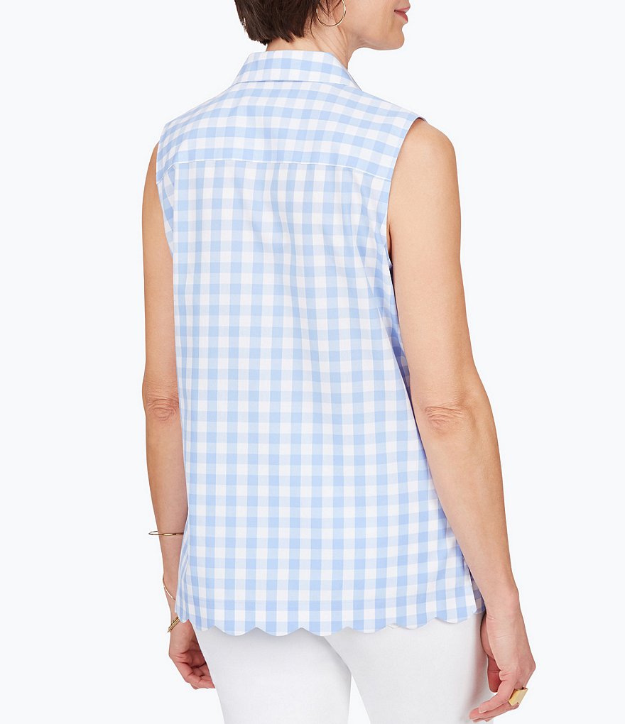 Foxcroft Lilith Gingham Sleeveless Point Collar Button Front Blouse