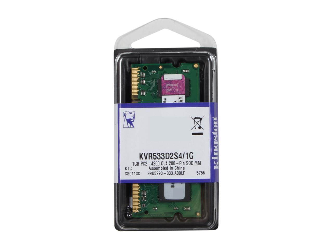 Kingston ValueRAM 1GB 200-Pin DDR2 SO-DIMM DDR2 533 (PC2 4200) Laptop Memory Model KVR533D2S4/1G