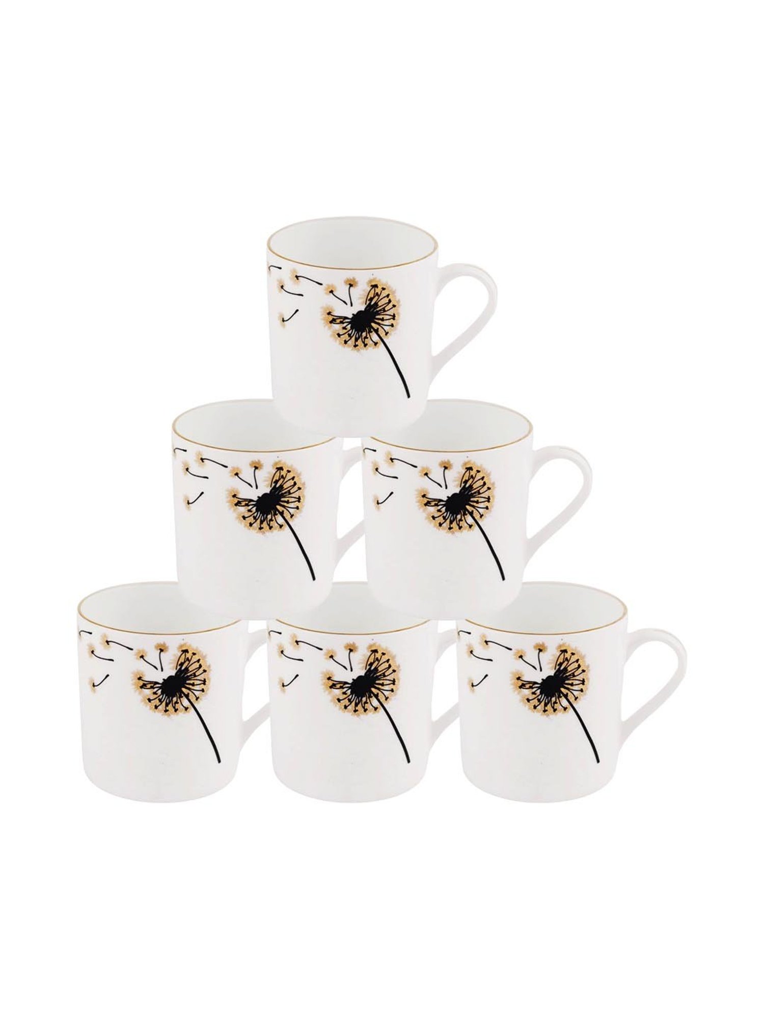SONAKI White Bone China Coffee Mugs (220 ml) - Set of 6