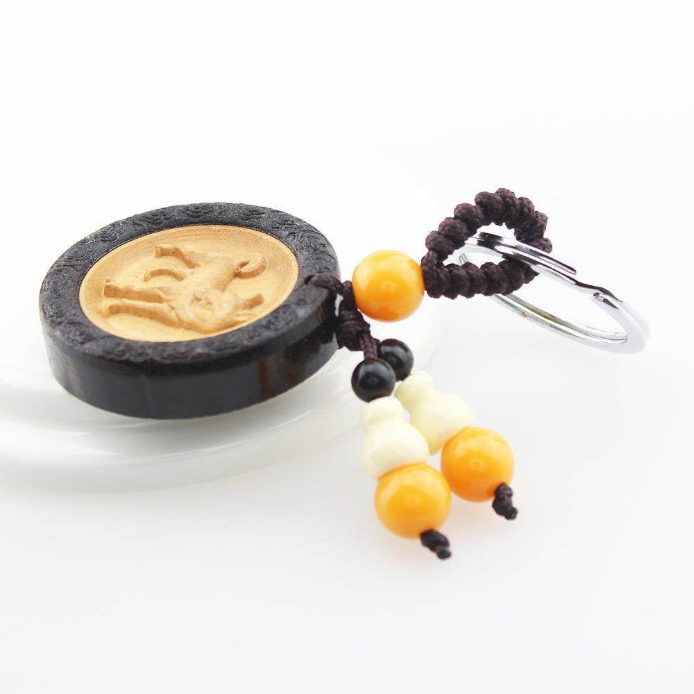 FOY-MALL Unisex Chinese Zodiac Dog Ebony Wood with Boxwood Inlay Key Chain M1084