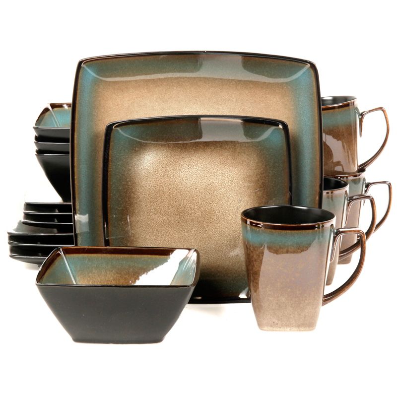 Gibson Tequesta 16pc Square Dinnerware Set- Taupe