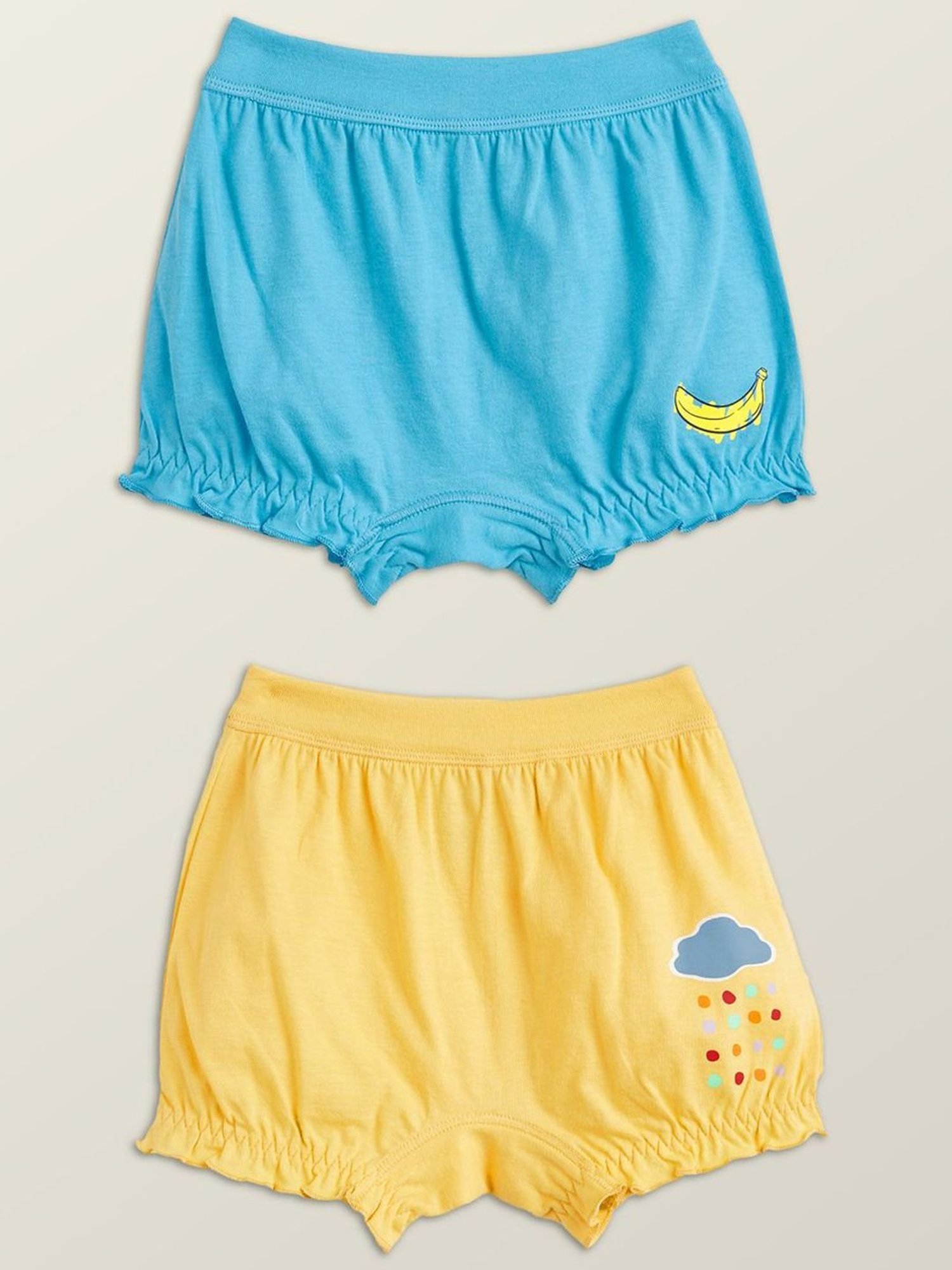 XY Life Kids Blue & Yellow Cotton Printed Bloomers (Pack of 2)
