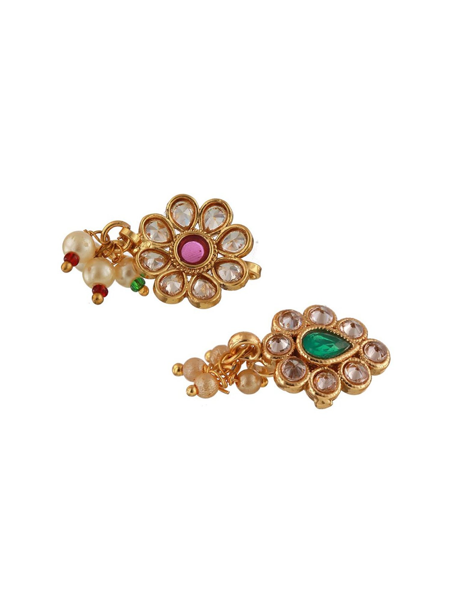 Aatmana Kundan Flower Green Nosepin for Women - Set of 2