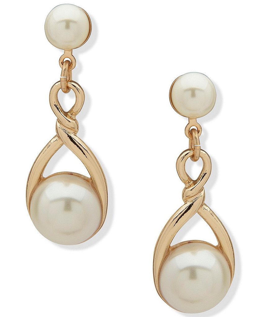 Anne Klein Twisted Pearl Linear Earrings