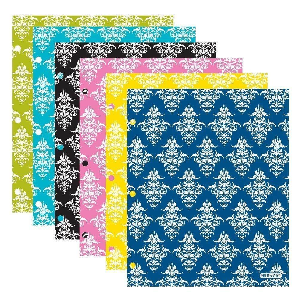 4 Pk. BAZIC Laminated Bright Glossy Damask Colored 2-Pockets Portfolios with 3 punched holes