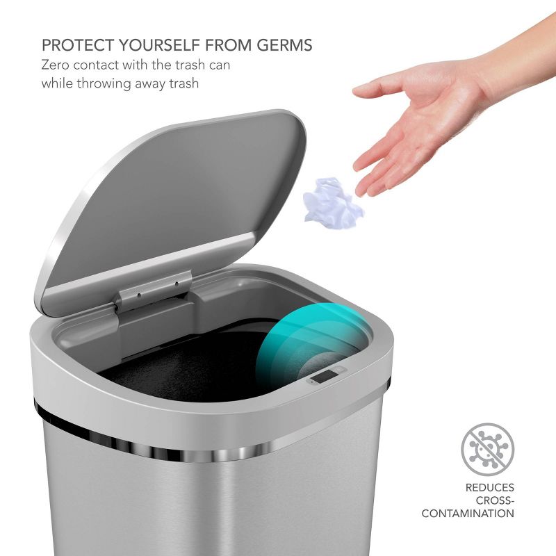 Nine Stars 21gal Motion Sensor Oval Shape Stainless Steel Trash Can Silver