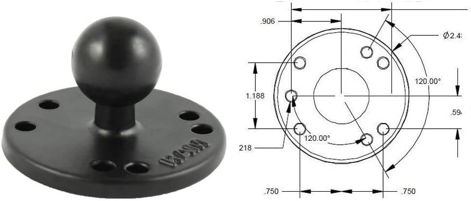 RAM MOUNTS (RAM-B-101U-A 1" Diameter Ball Mount with Short Double Socket Arm & 2/2.5" Round Bases That Contain The Amps Hole Pattern