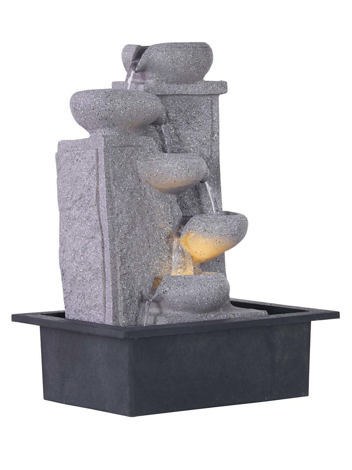 CHRONIKLE Grey Polyresin Table Top 5 Diya Steps Waterfall Fountain