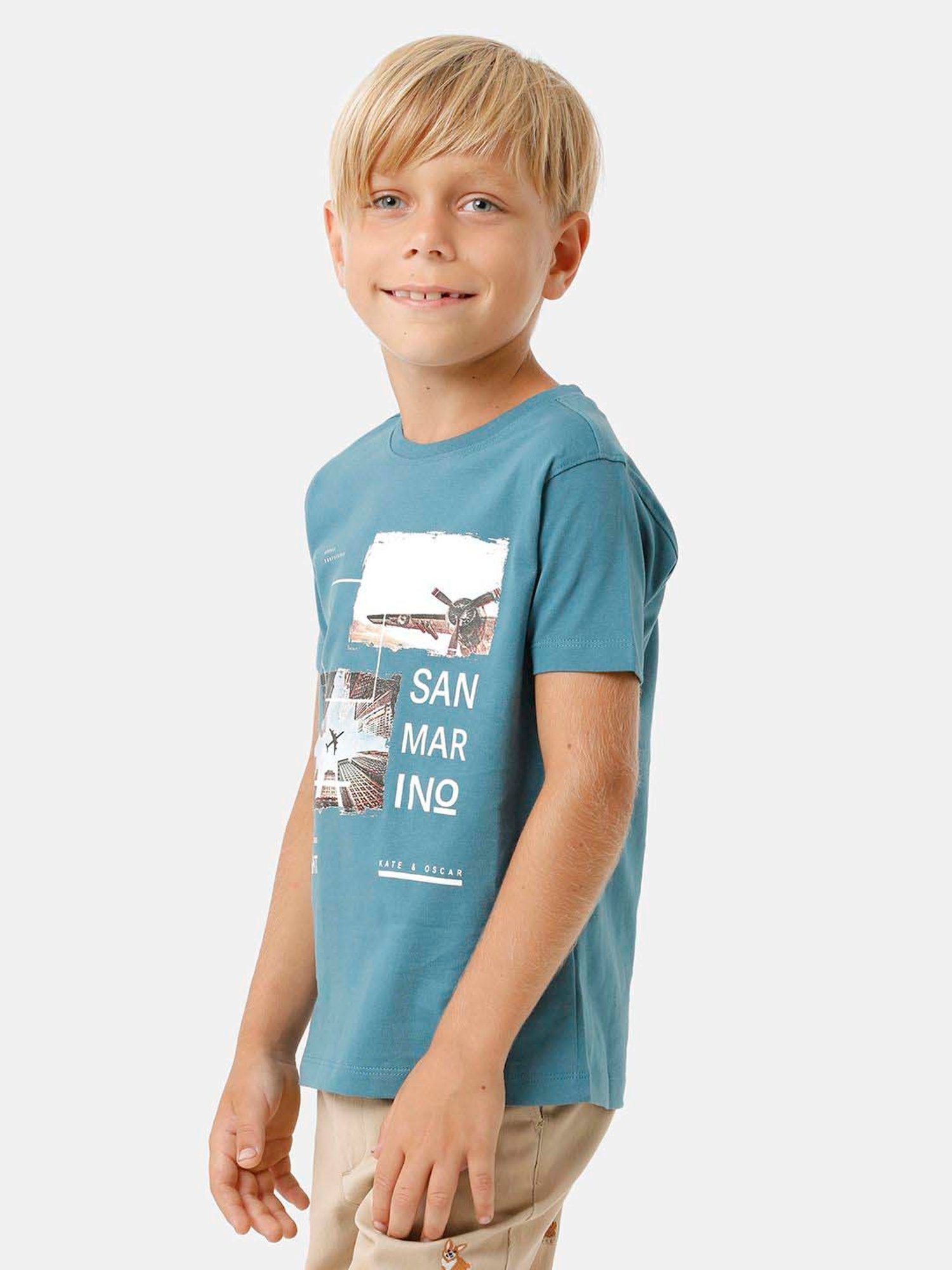 Kate & Oscar Kids Blue Cotton Printed T-Shirt