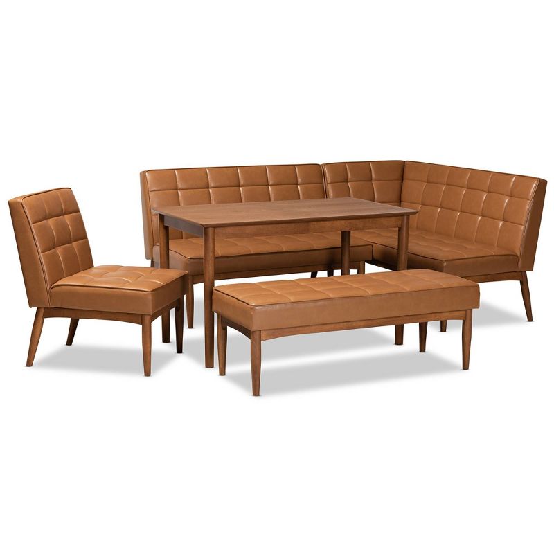 3pc Sanford Tan Wood Dining Nook Set Walnut Brown - Baxton Studio