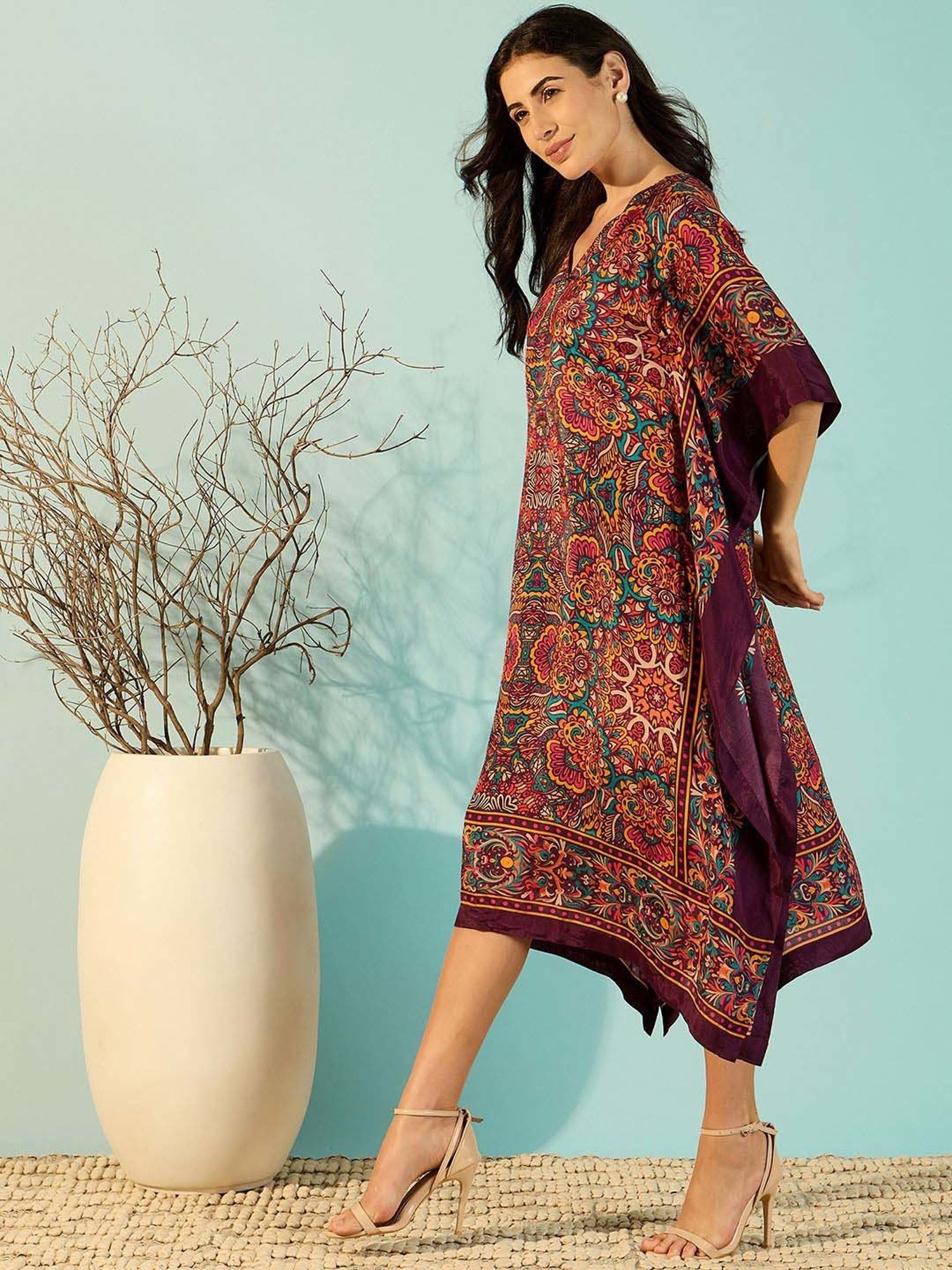 The Kaftan Company Maroon Printed Kaftan