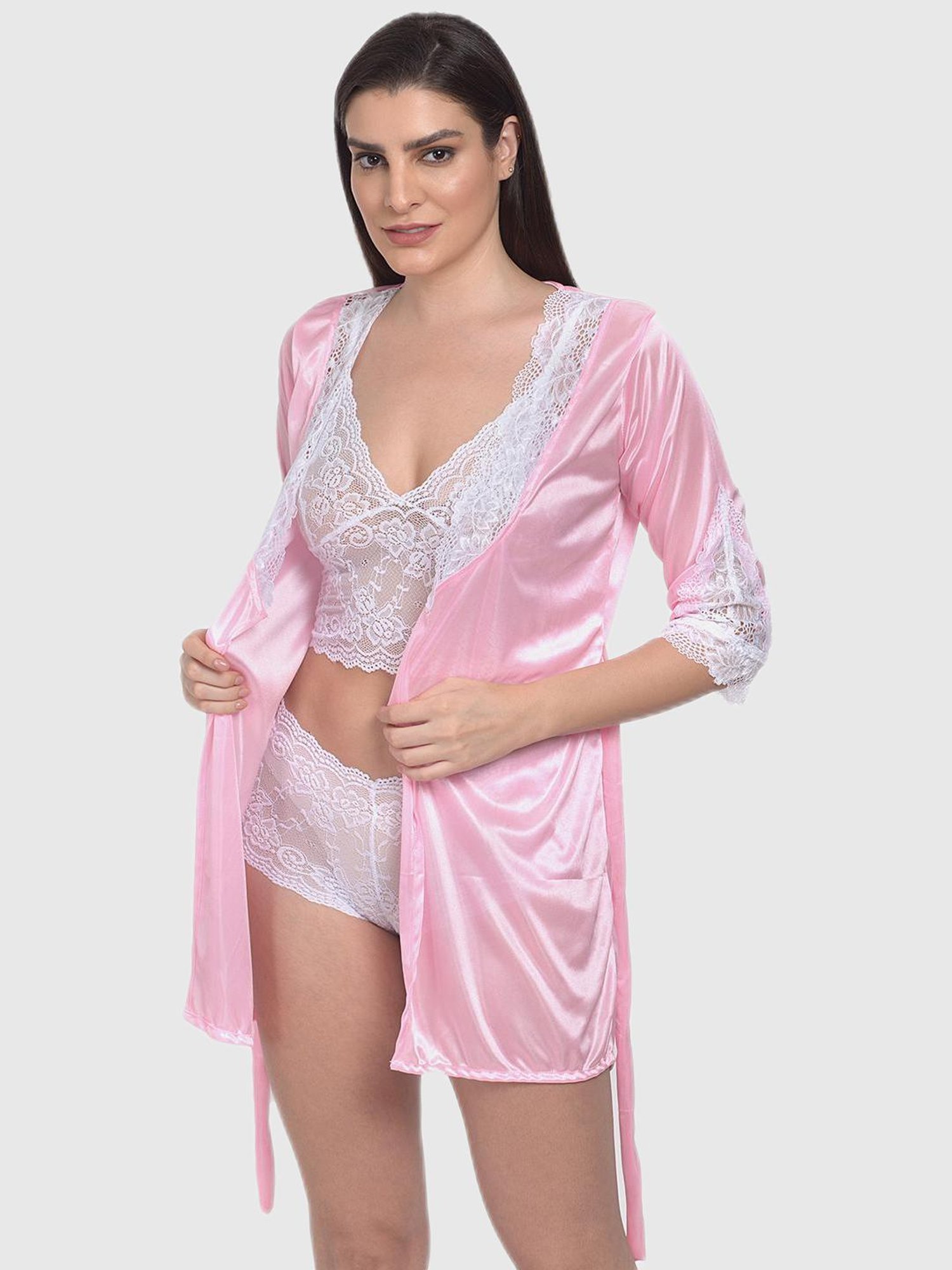 mod & shy Pink Lace Print Night Dress