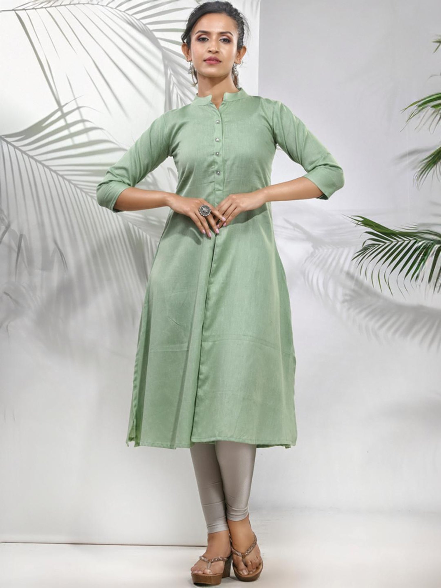CHARUKRITI Green Cotton Woven Pattern A Line Kurta