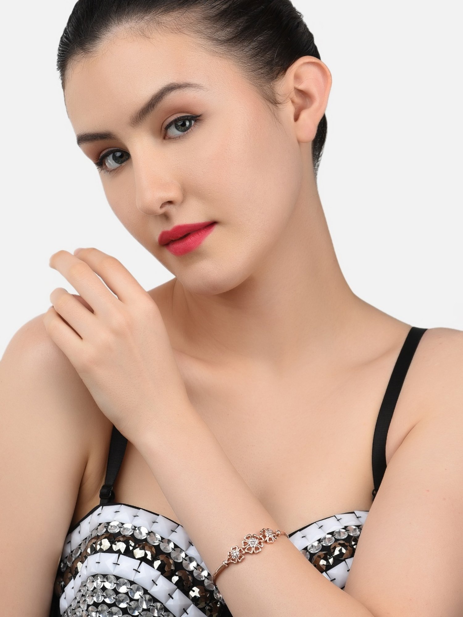 Zaveri Pearls Set of 2 Rose Gold Cubic Zirconia Contemporary Kada Style Bracelets - ZPFK13465