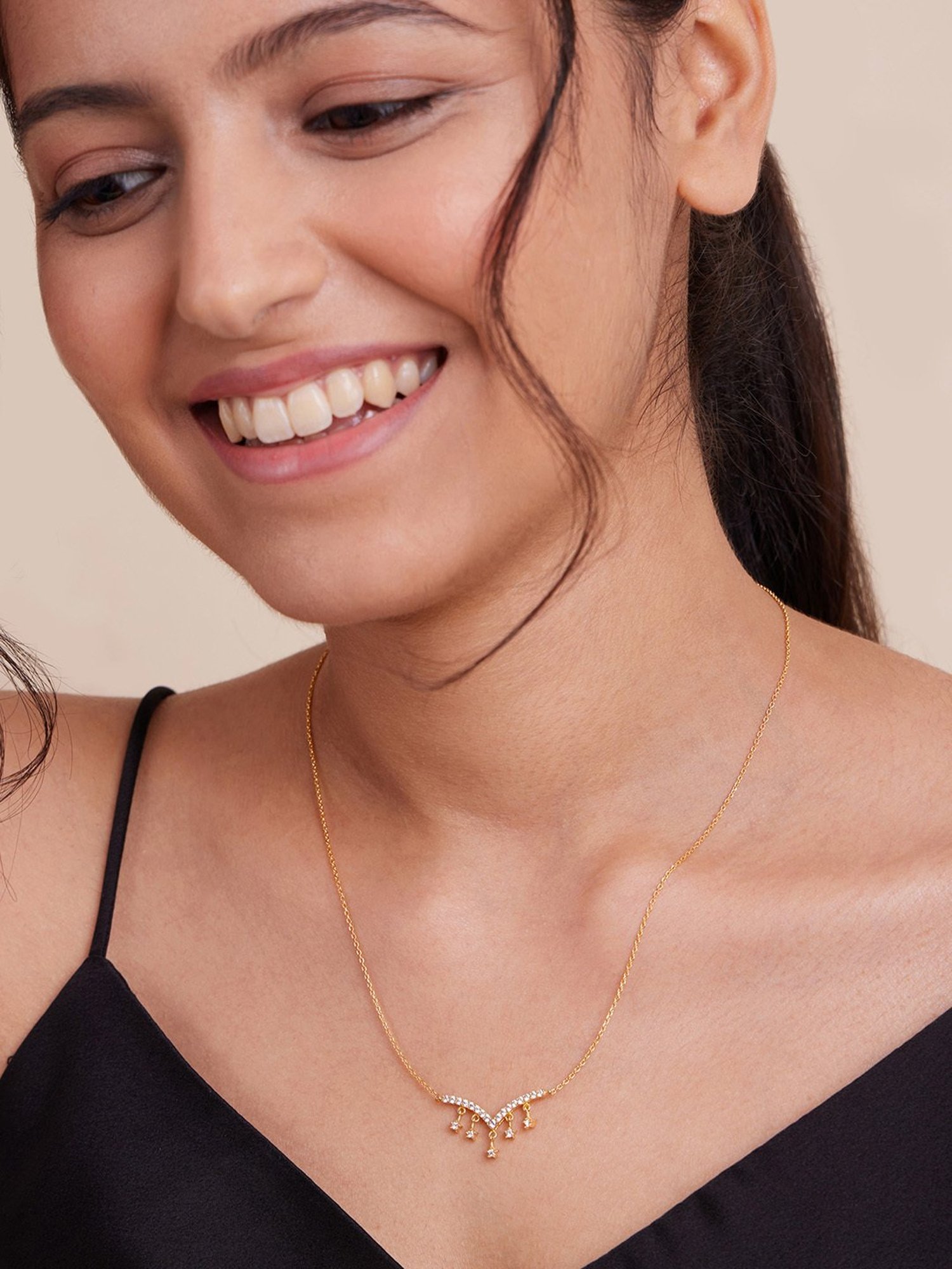 March by FableStreet 18k Gold-Plated 92.5 Sterling Silver V-shaped Dangling Star Necklace for Women