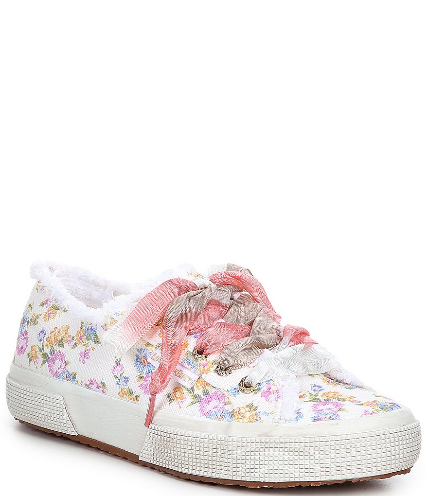 Superga x LoveShackFancy 2750 Flowers Fringed Distressed Sole Sneakers