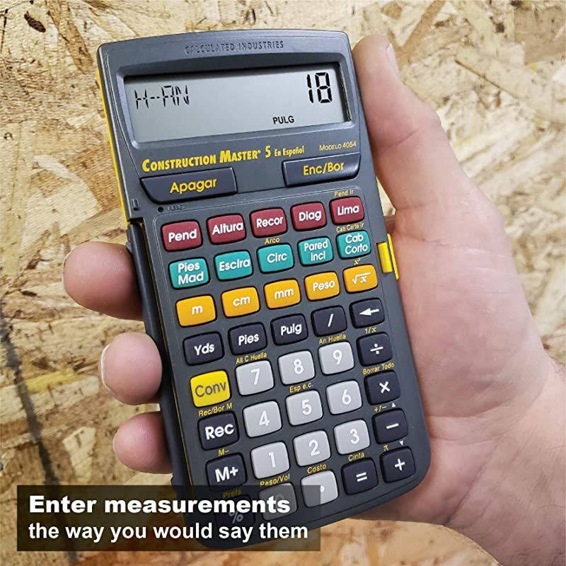 4054 Construction Master 5 en Espanol Construction Feet-Inch-Fraction Calculator for Carpenters [Calculadora de construccion con pies, pulgadas y fracciones para carpinteros]