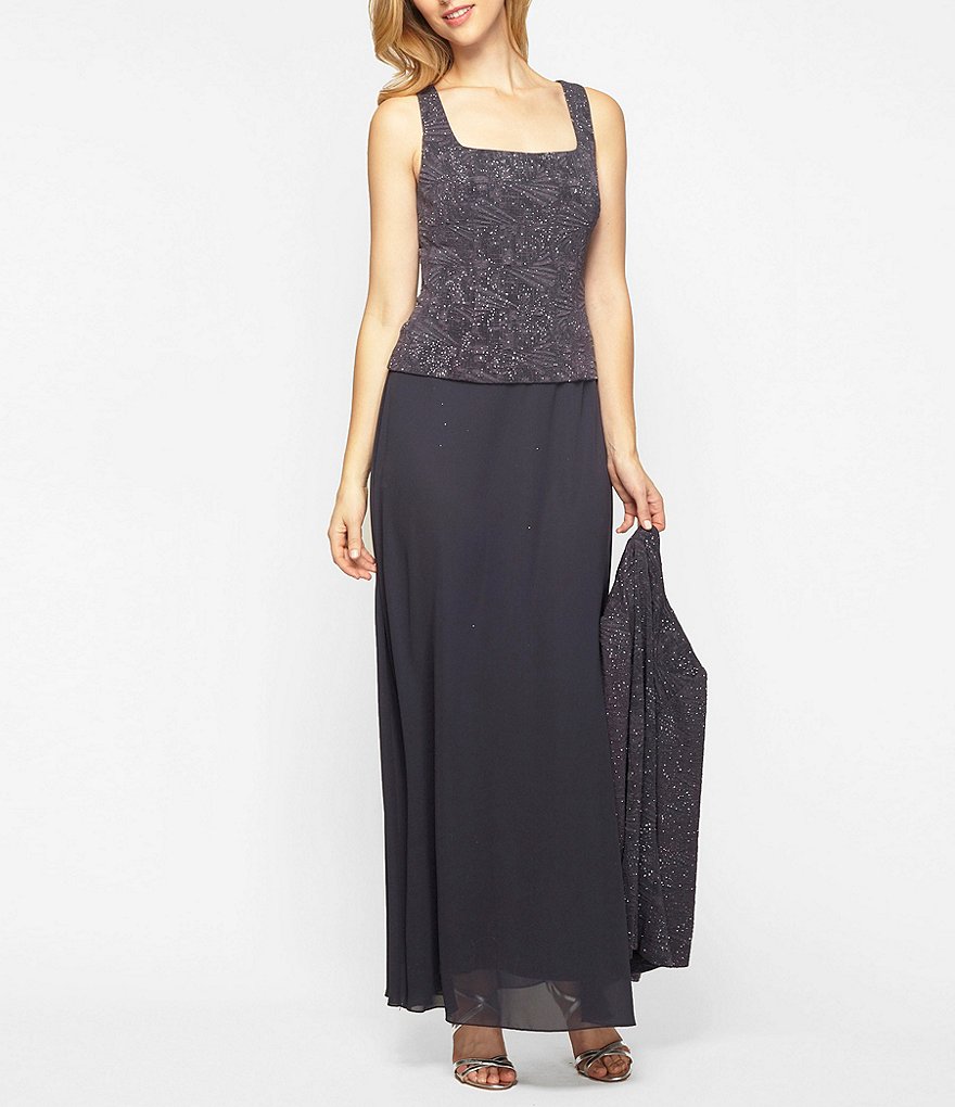 Alex Evenings 2-Piece Glitter Embellished Jacquard Jacket Dress