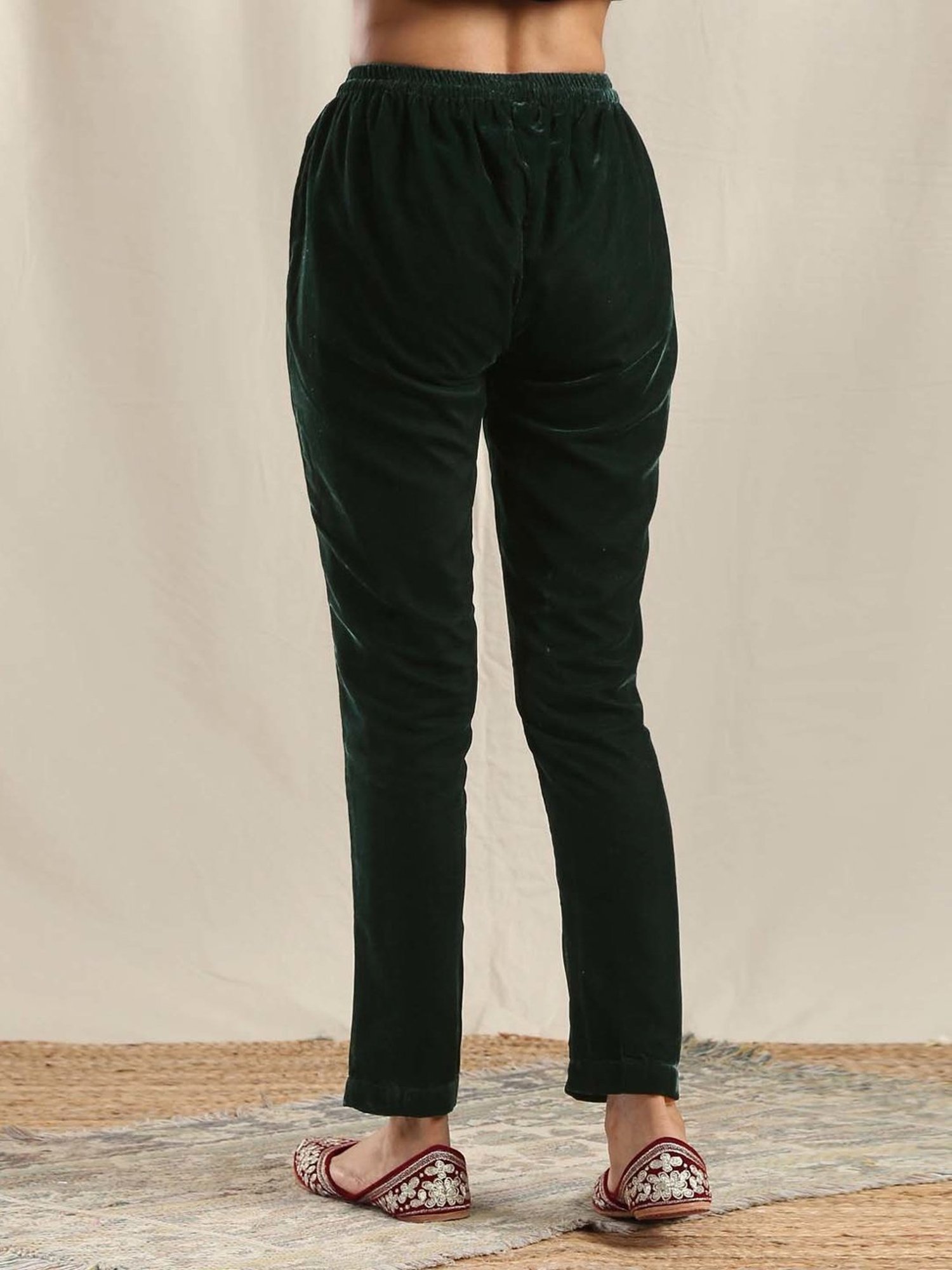true Browns Green Solid Regular Fit Ethnic Trouser
