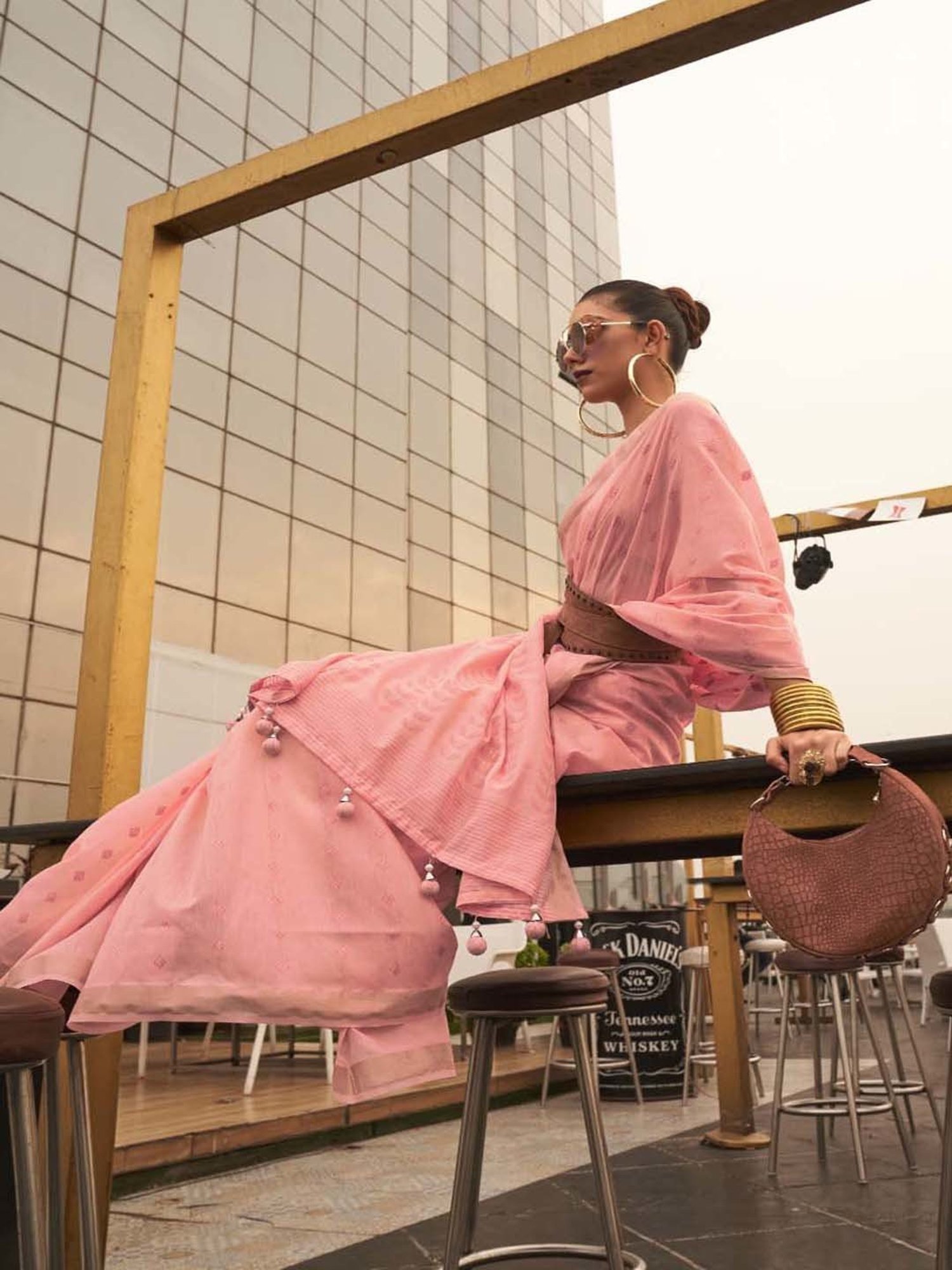 Elora Peach Silk Woven Saree With Unstitched Blouse