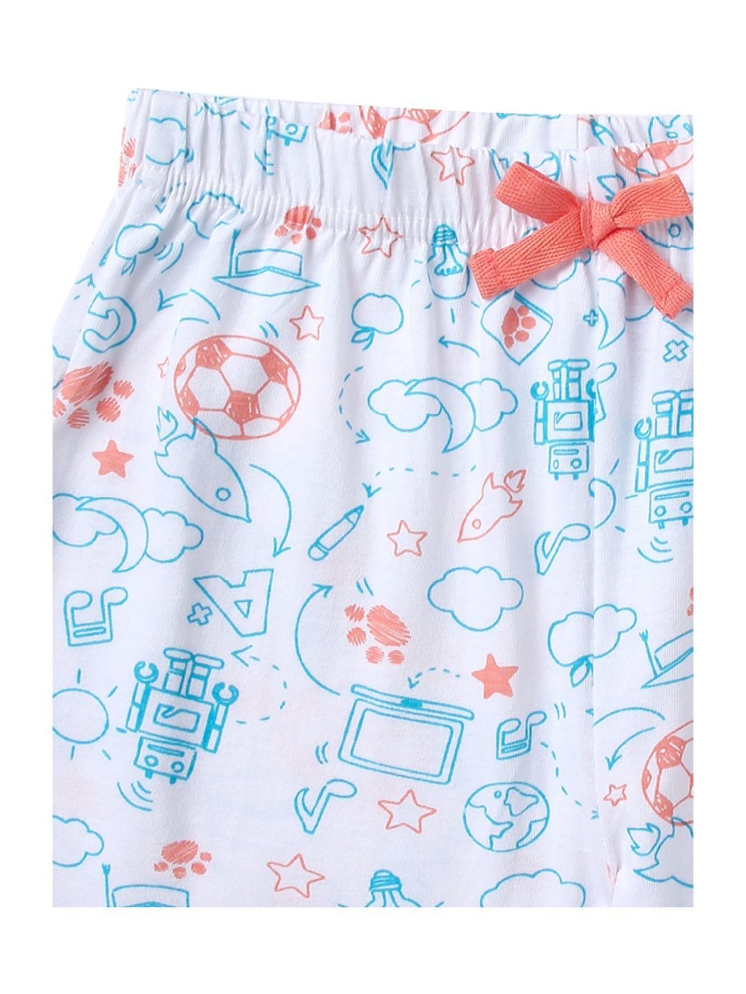 Cub McPaws Girls Off-White & Blue Cotton Printed Full Sleeves T-Shirt Set