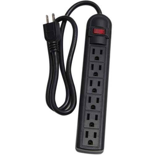 6 Outlet Power Strip With 3' Cord, Black