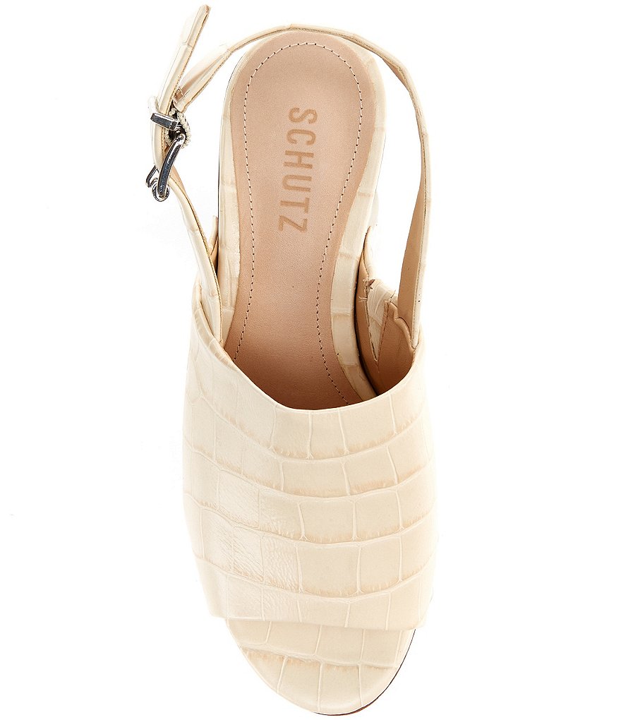 Schutz Yeda Croco Print Studded Leather Platform Block Heel Slingback Clog Sandals