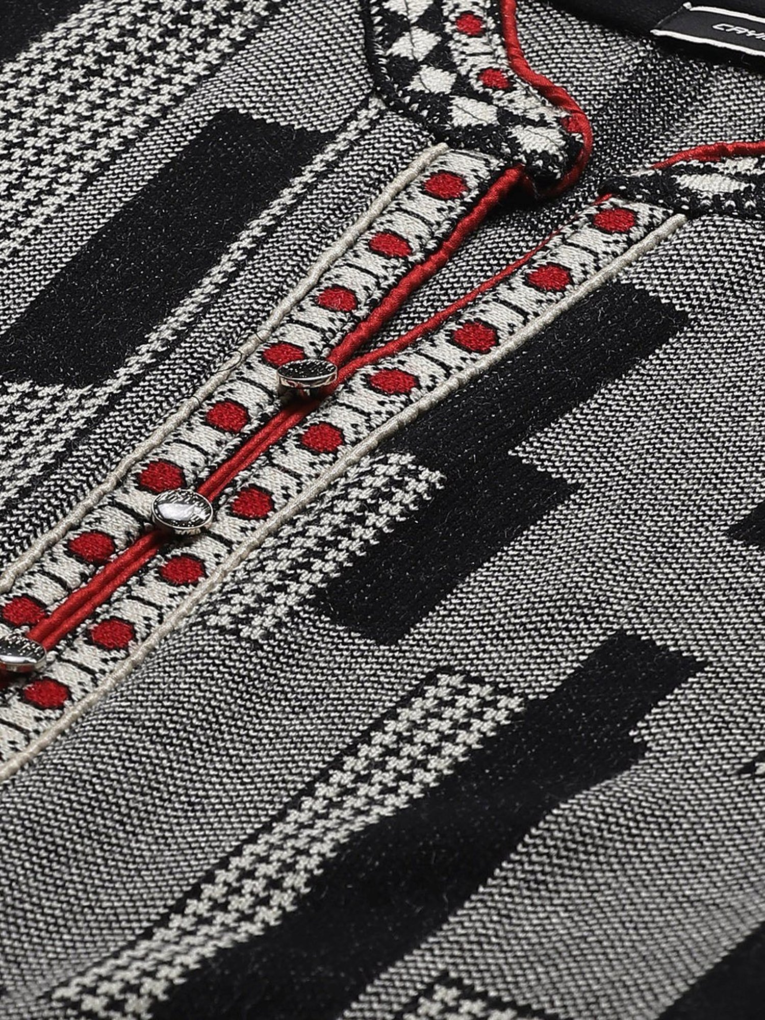 Cayman Black & White Woven Pattern Straight Kurta