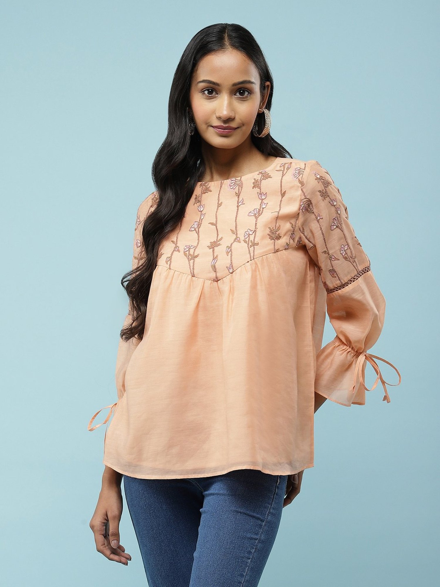aarke Ritu Kumar Peach Embroidered Top