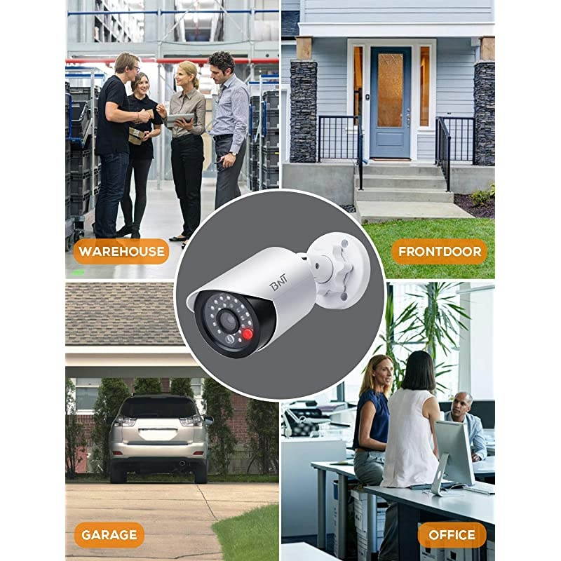 Dummy Fake Security Camera, with One Red LED Light at Night, for Home and Businesses Security Indoor/Outdoor (2 Pack, White)